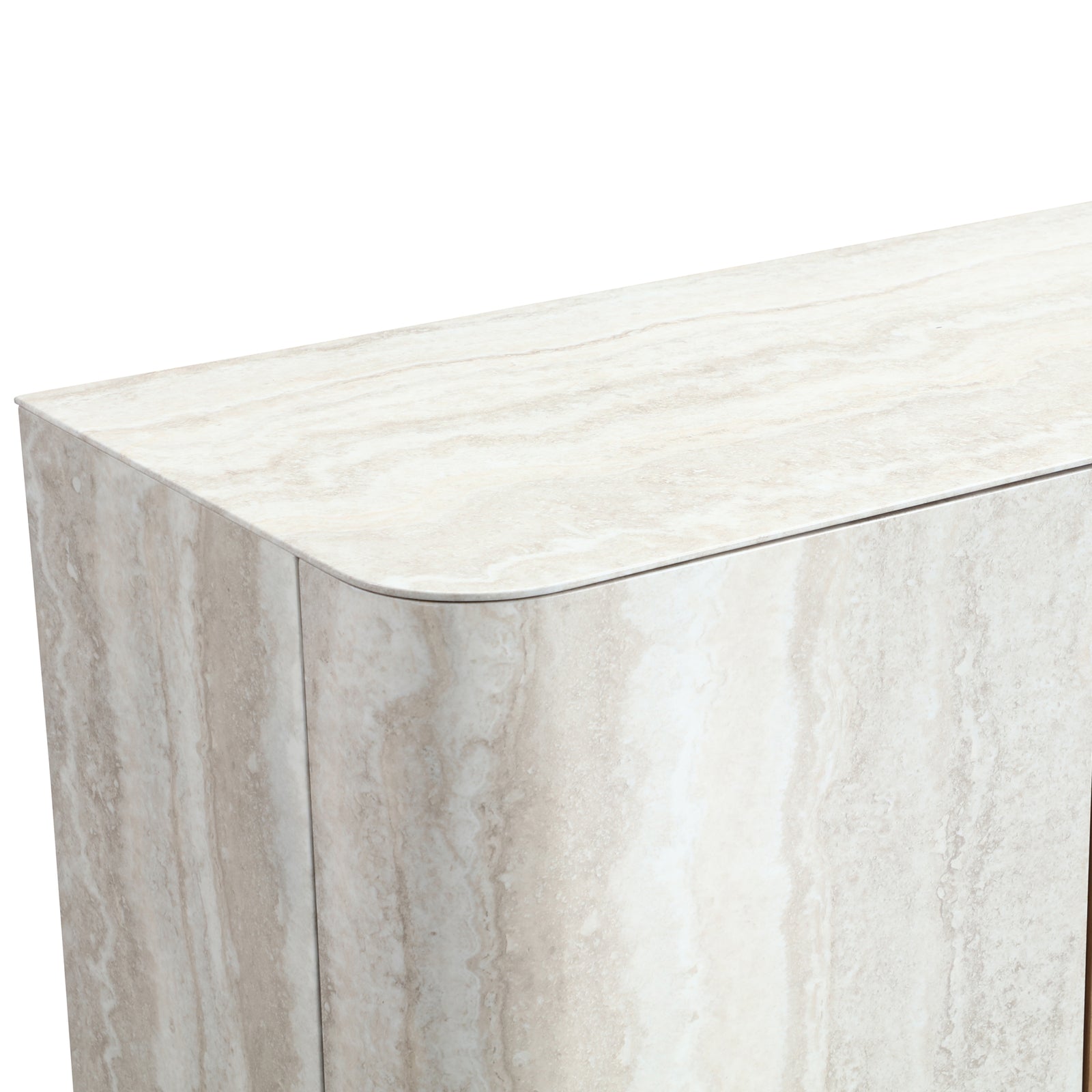 Oak Veneer & Faux Marble Sideboard Buffet — Cylindrical Legs, 78.7"