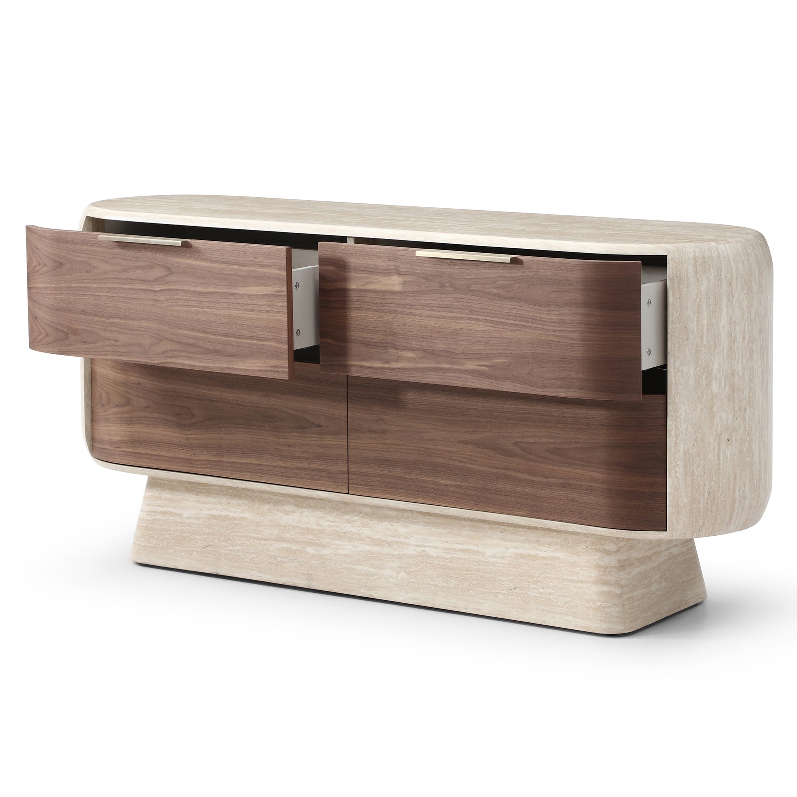Solmira Curved Walnut & Faux Marble Dresser