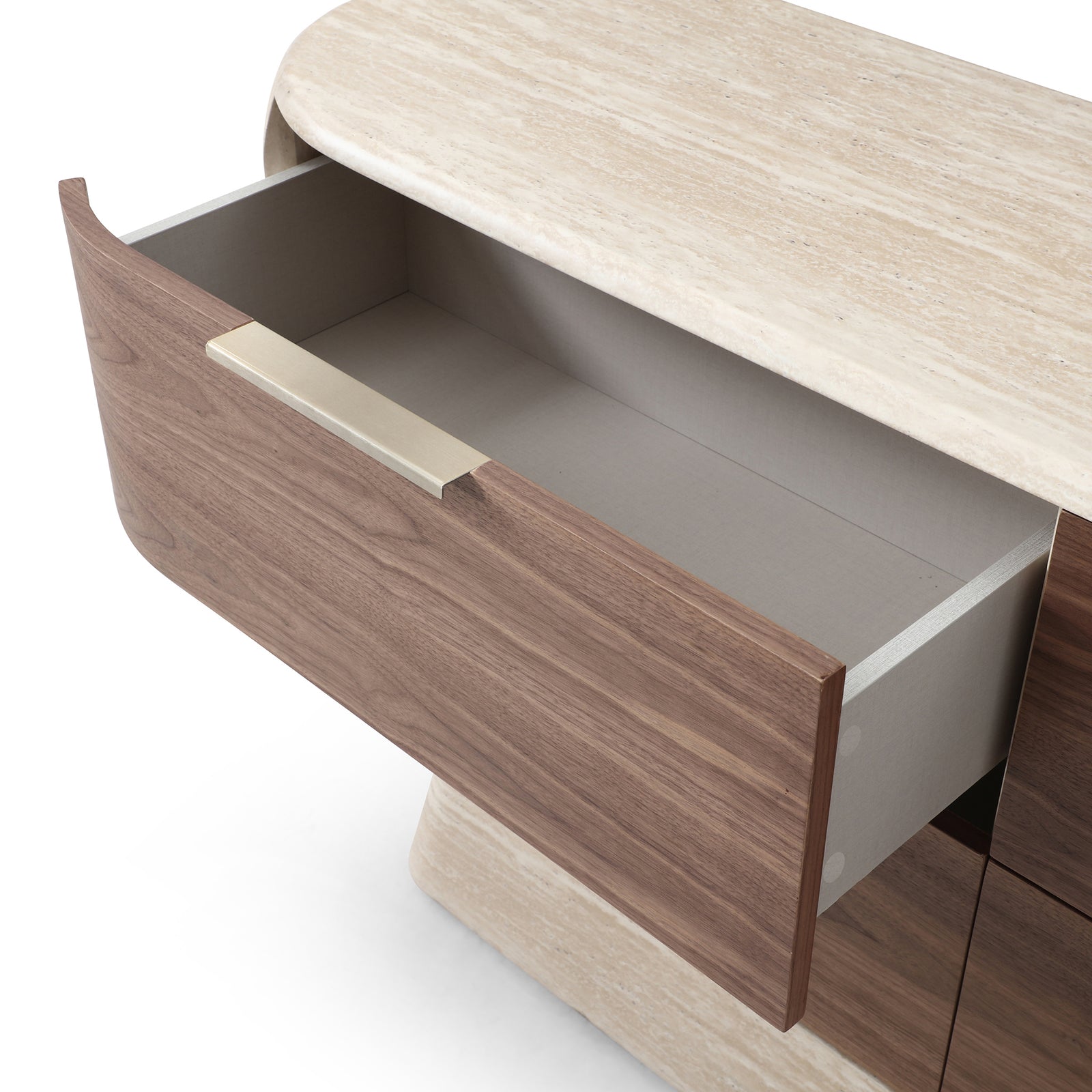 Solmira Curved Walnut & Faux Marble Dresser