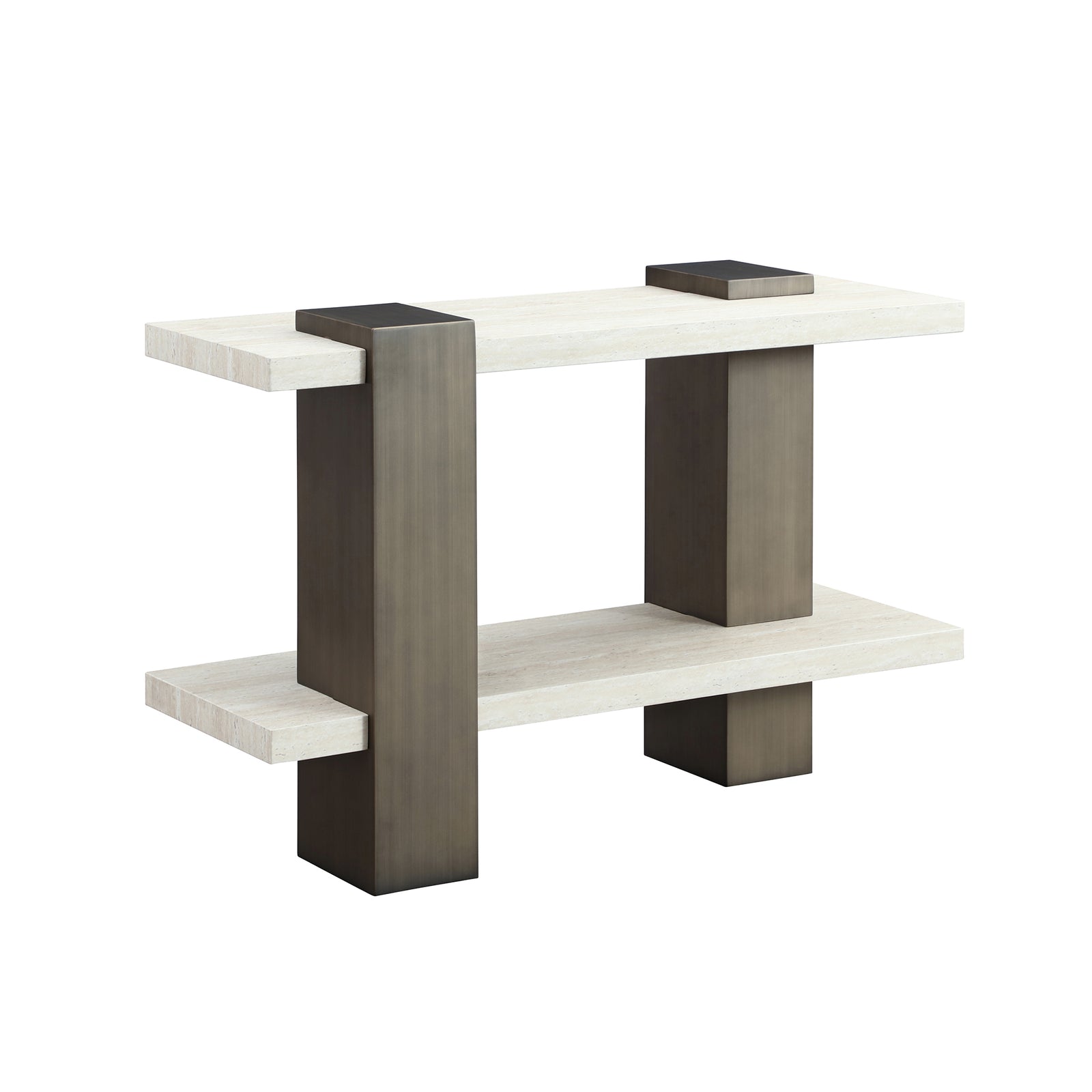 Gold Console Table — 2-Tier White Oak & Gold Metal Legs