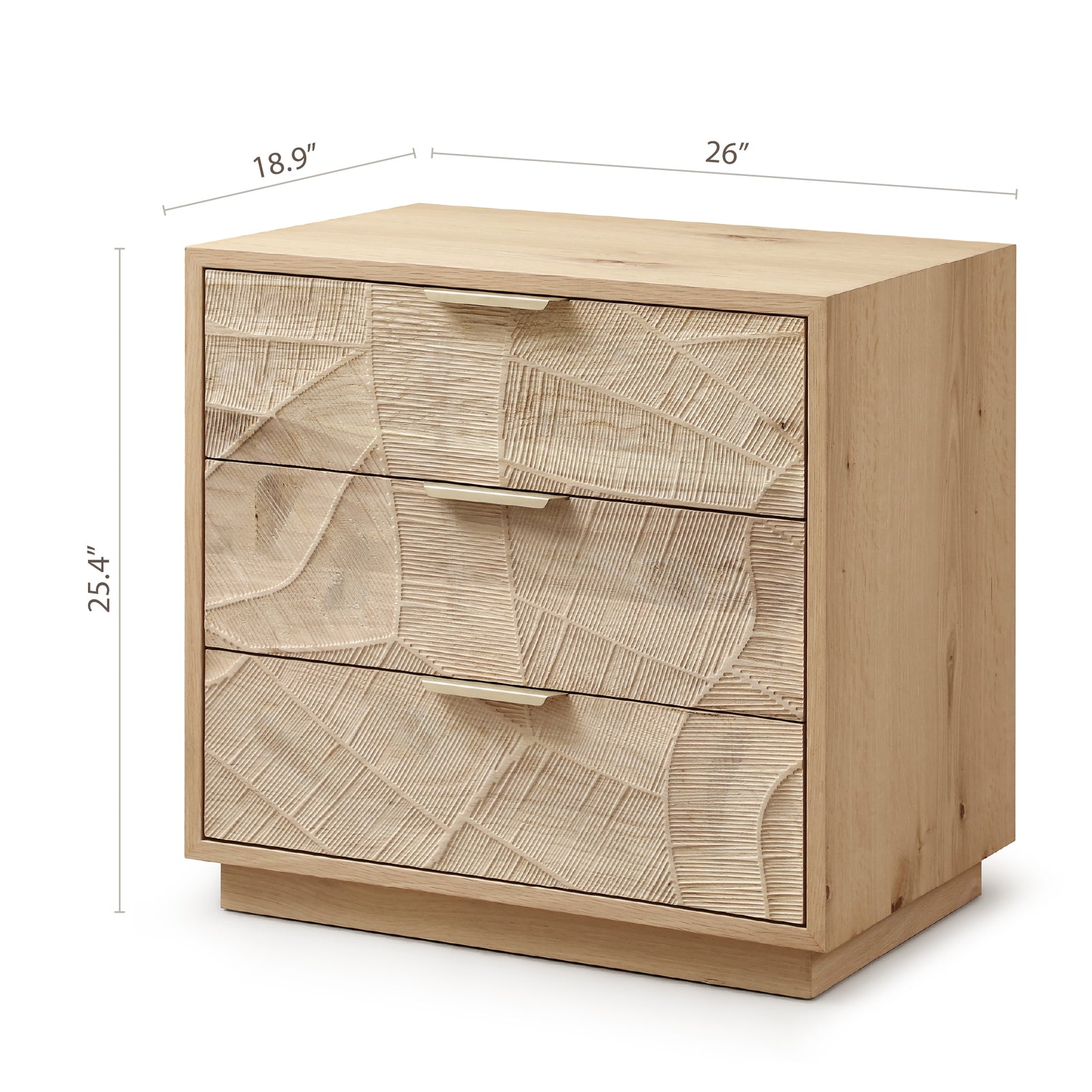 Rustic Solid Wood 3-Drawer Nightstand With Hand-Carved Door & Stainless Steel Handles