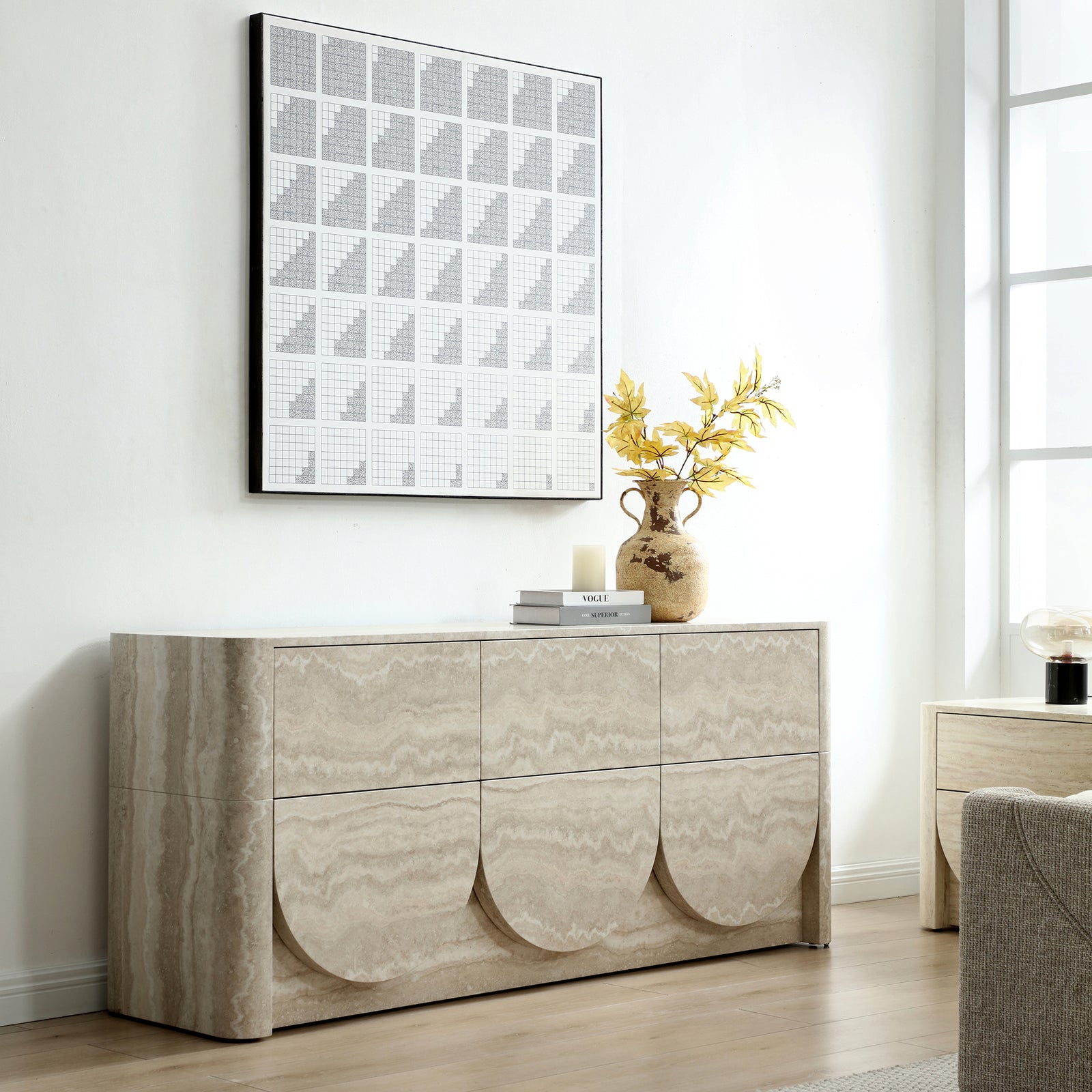 Elovane Scalloped Travertine Dresser