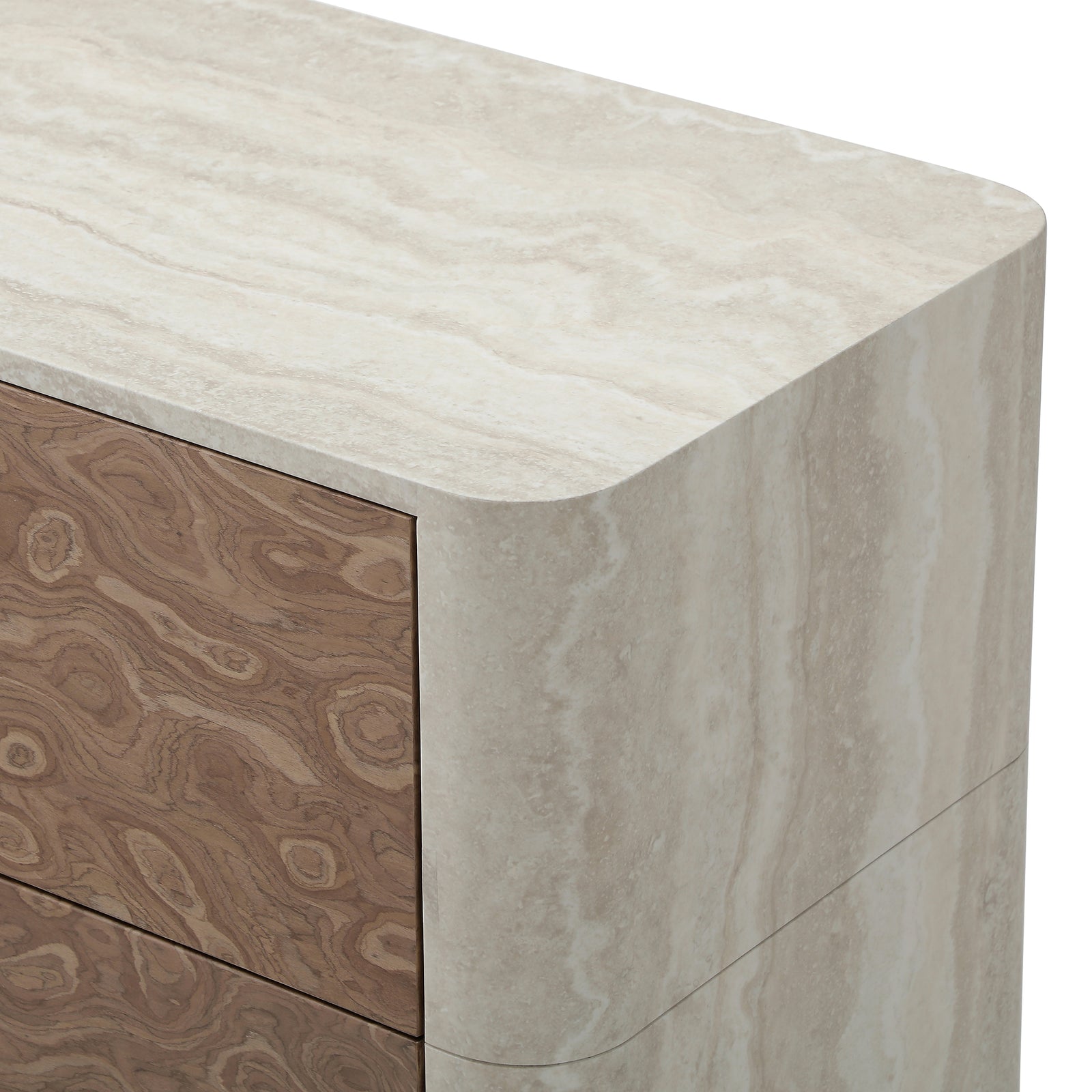 Elira Scalloped Travertine & Walnut 6-Drawer Dresser