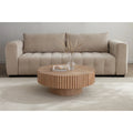 35.4" Round Coffee Table, Modern Wood Fluted Drum Coffee Table, Handcrafted Circle Design, Easy Assembly, Oak For Living Room