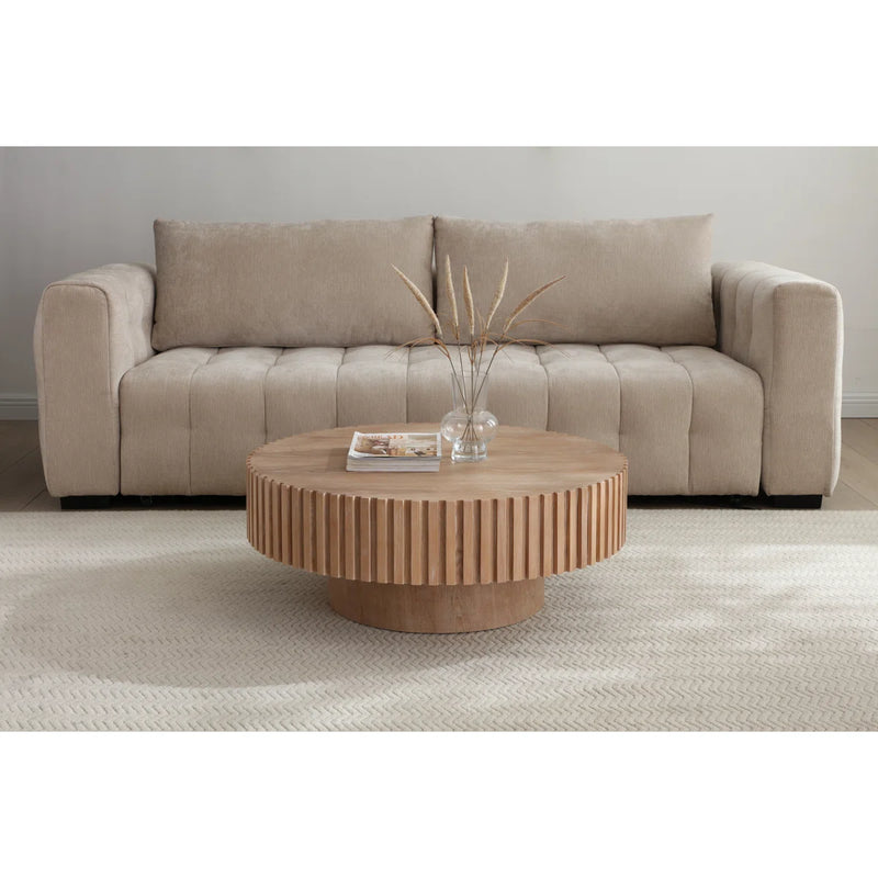 Fluted Oak Drum Coffee Table, 35"