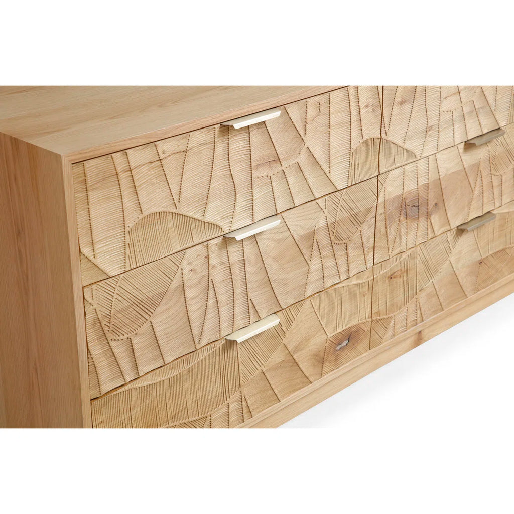 66" Wide Rustic Solid Wood 6-Drawer Double Dresser With Hand-Carved Doors & Stainless Steel Handles