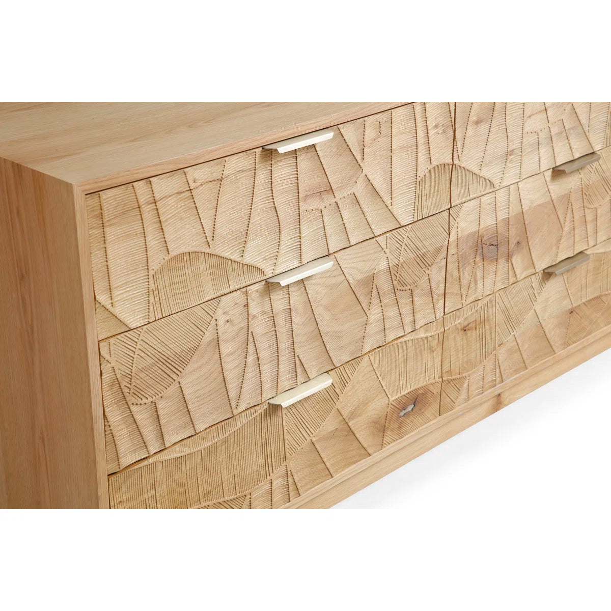 66" Wide Rustic Solid Wood 6-Drawer Double Dresser With Hand-Carved Doors & Stainless Steel Handles