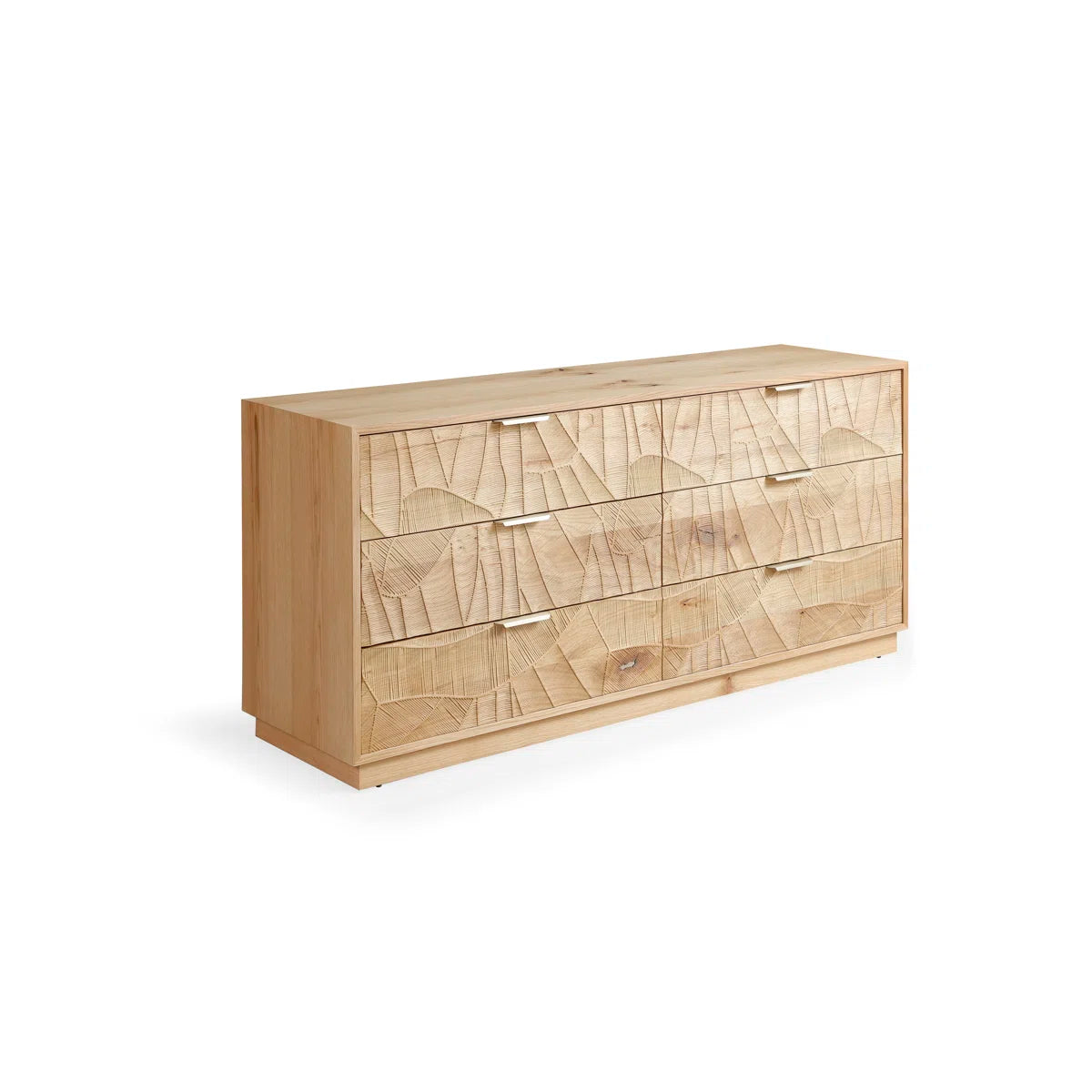 66" Wide Rustic Solid Wood 6-Drawer Double Dresser With Hand-Carved Doors & Stainless Steel Handles