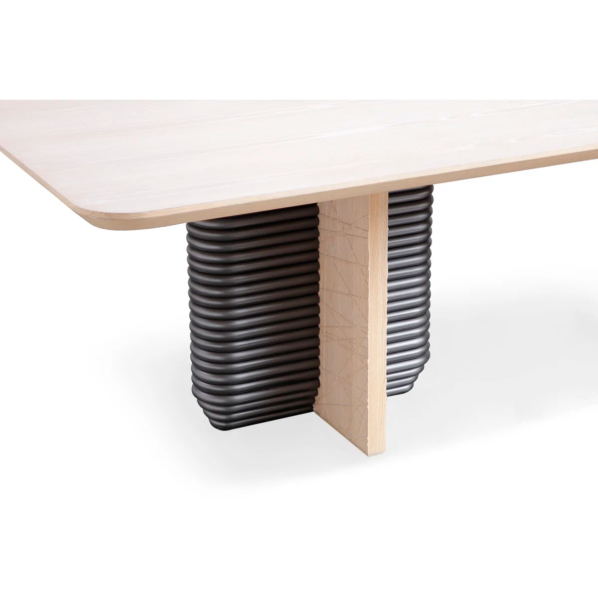 78-inch Oak Veneer Dining Table For 8 With Natural Knot Detailing, Rounded Corners & Sculptural Wooden Legs