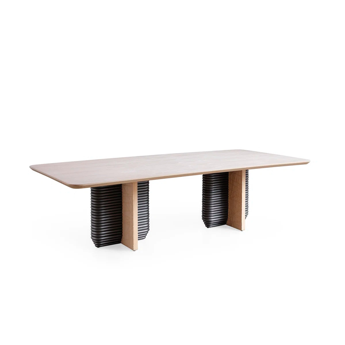 78-inch Oak Veneer Dining Table For 8 With Natural Knot Detailing, Rounded Corners & Sculptural Wooden Legs