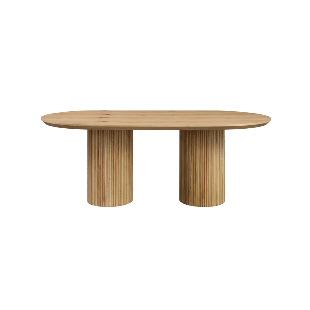 78-inch Solid Oak Veneer Dining Table For 8 With Rounded Edges & Grooved Solid Wood Legs