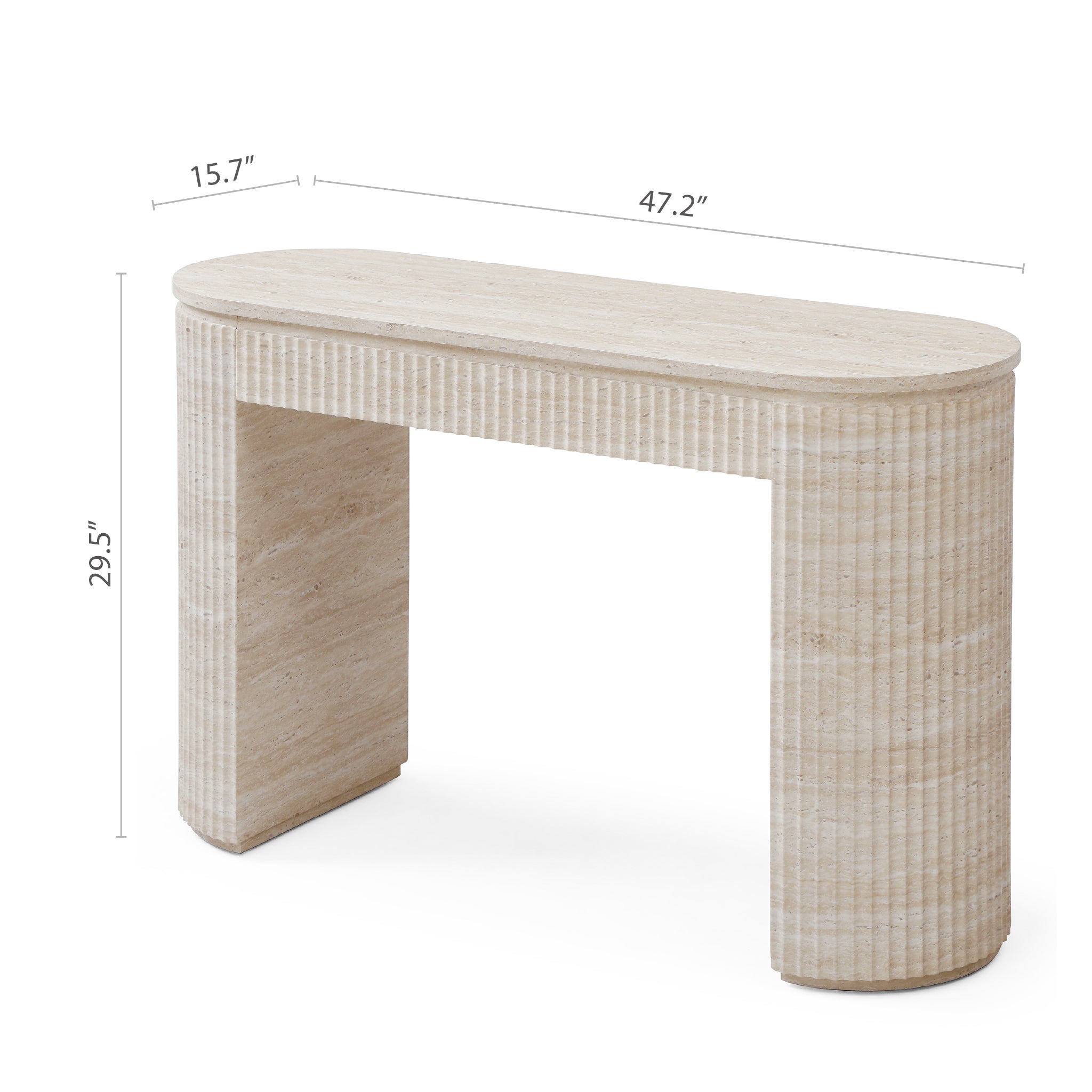 Mackenzie Fluted Console Table — Oval Travertine Look & Faux Marble Top