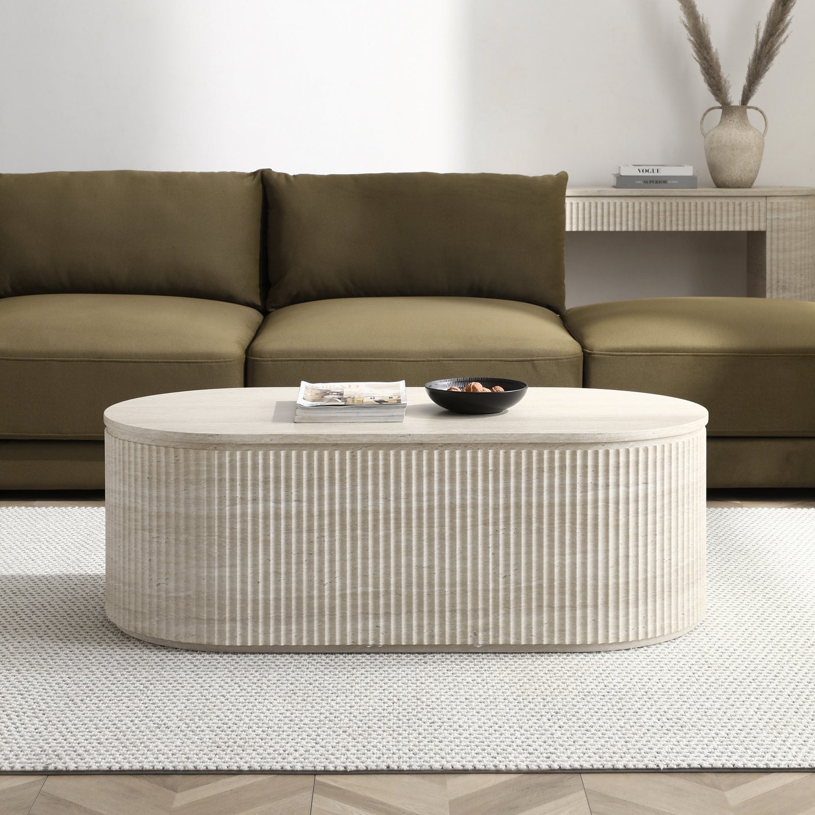 Mackenzie Oval Travertine Coffee Table