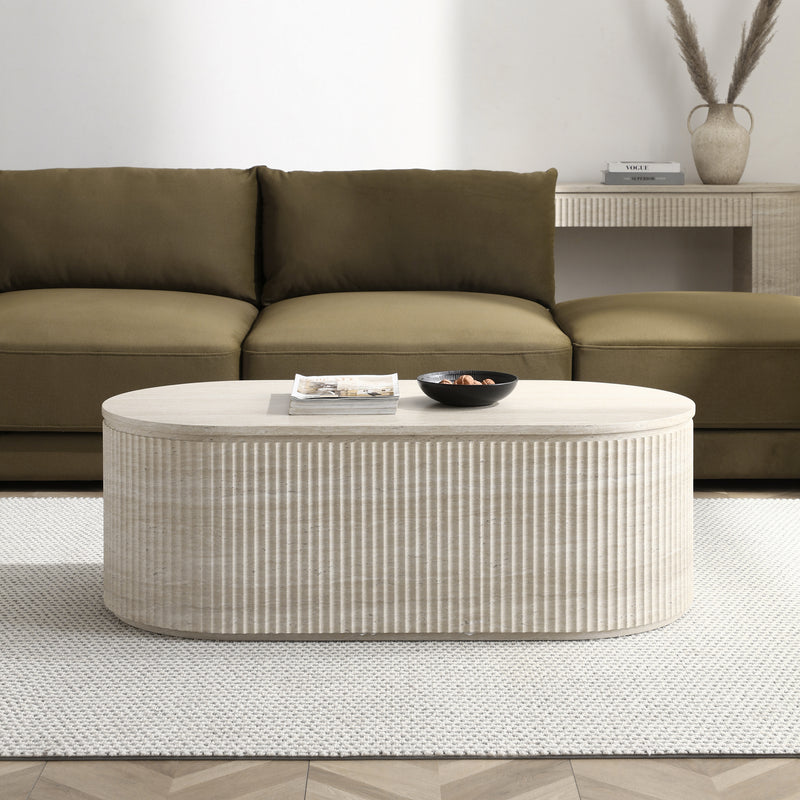 Mackenzie Oval Travertine Coffee Table