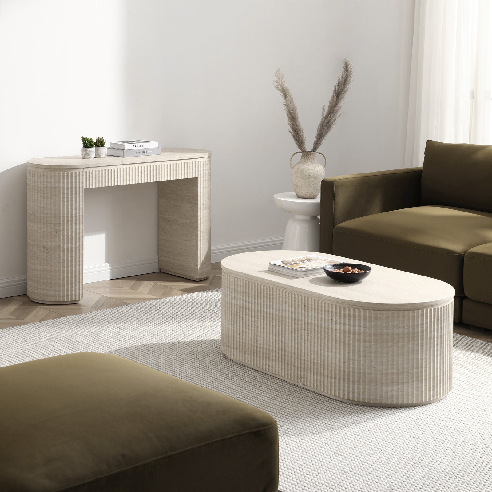 Mackenzie Oval Travertine Coffee Table