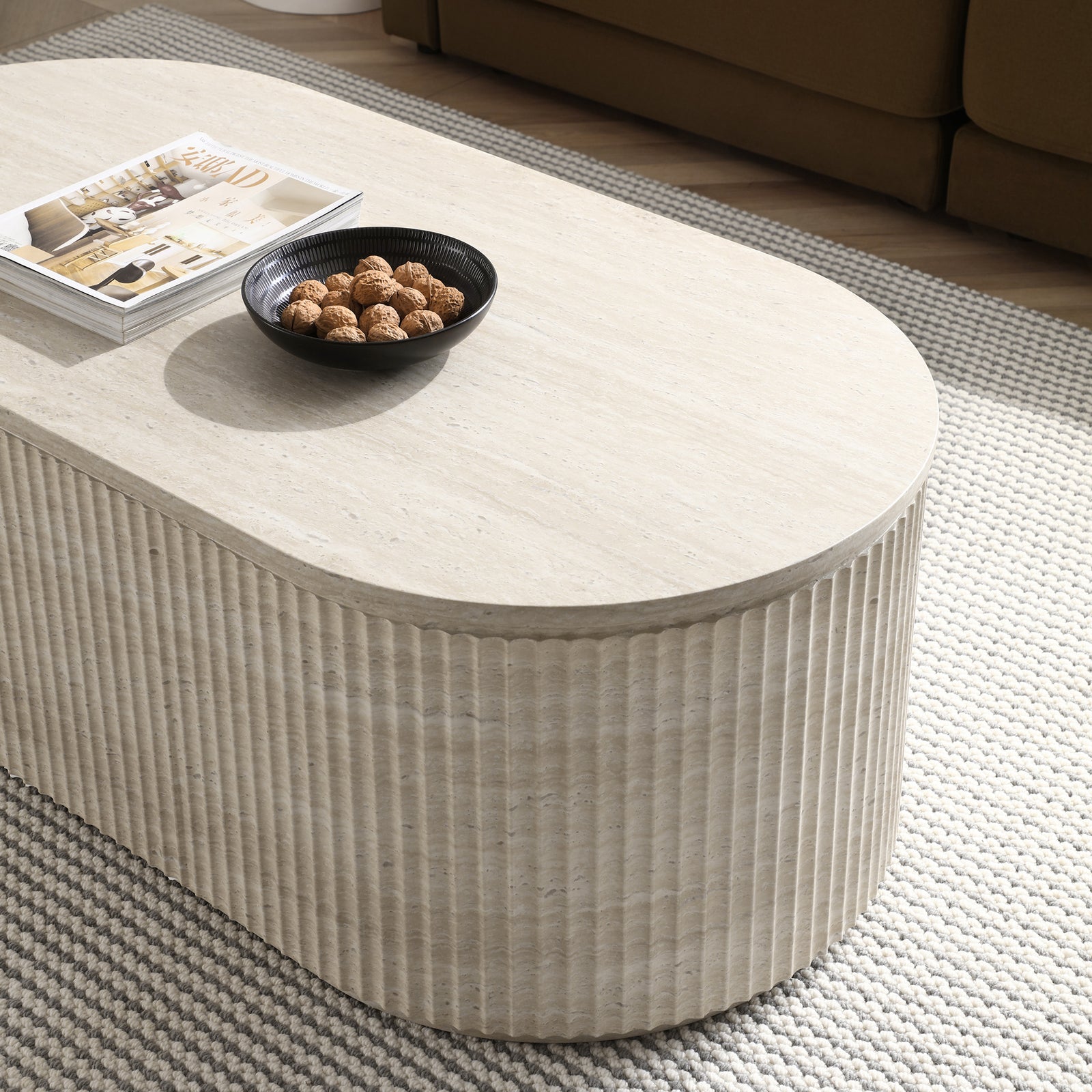 Mackenzie Oval Travertine Coffee Table