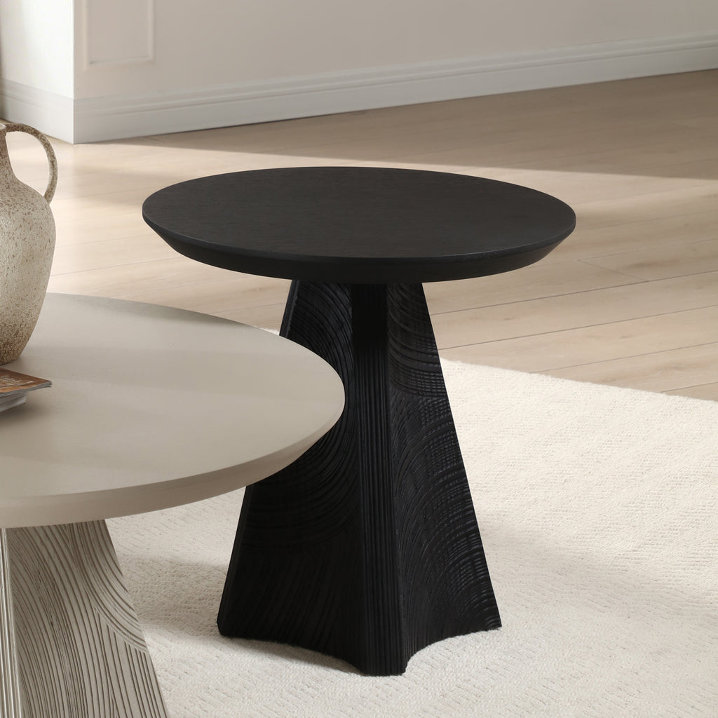 White Oak Side Table — Carved Triangular Base, 21.6"