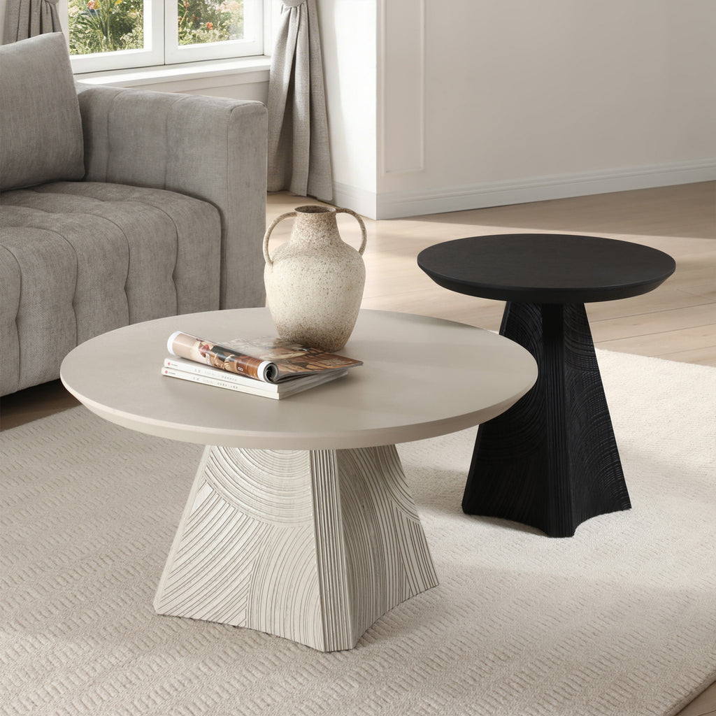 White Oak Side Table — Carved Triangular Base, 21.6"