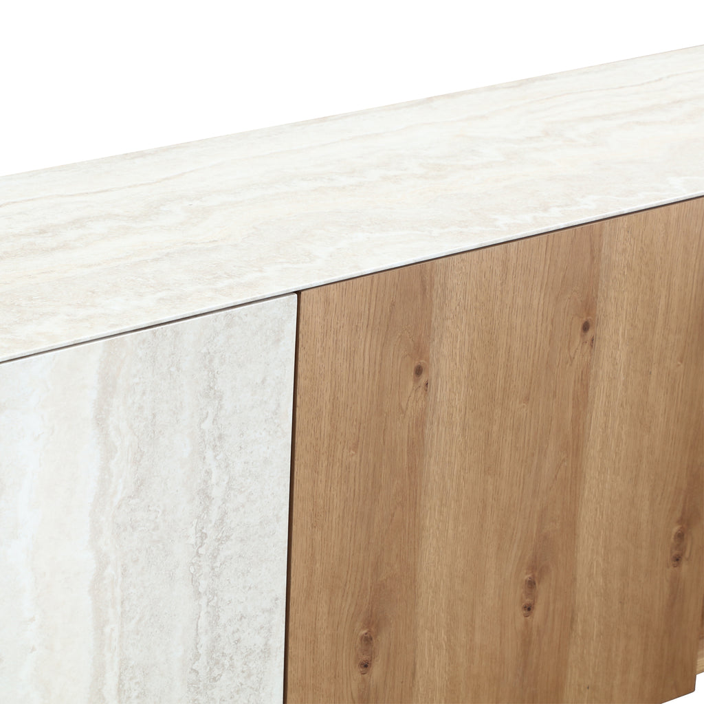 Oak Veneer & Faux Marble Sideboard Buffet — Cylindrical Legs, 78.7"
