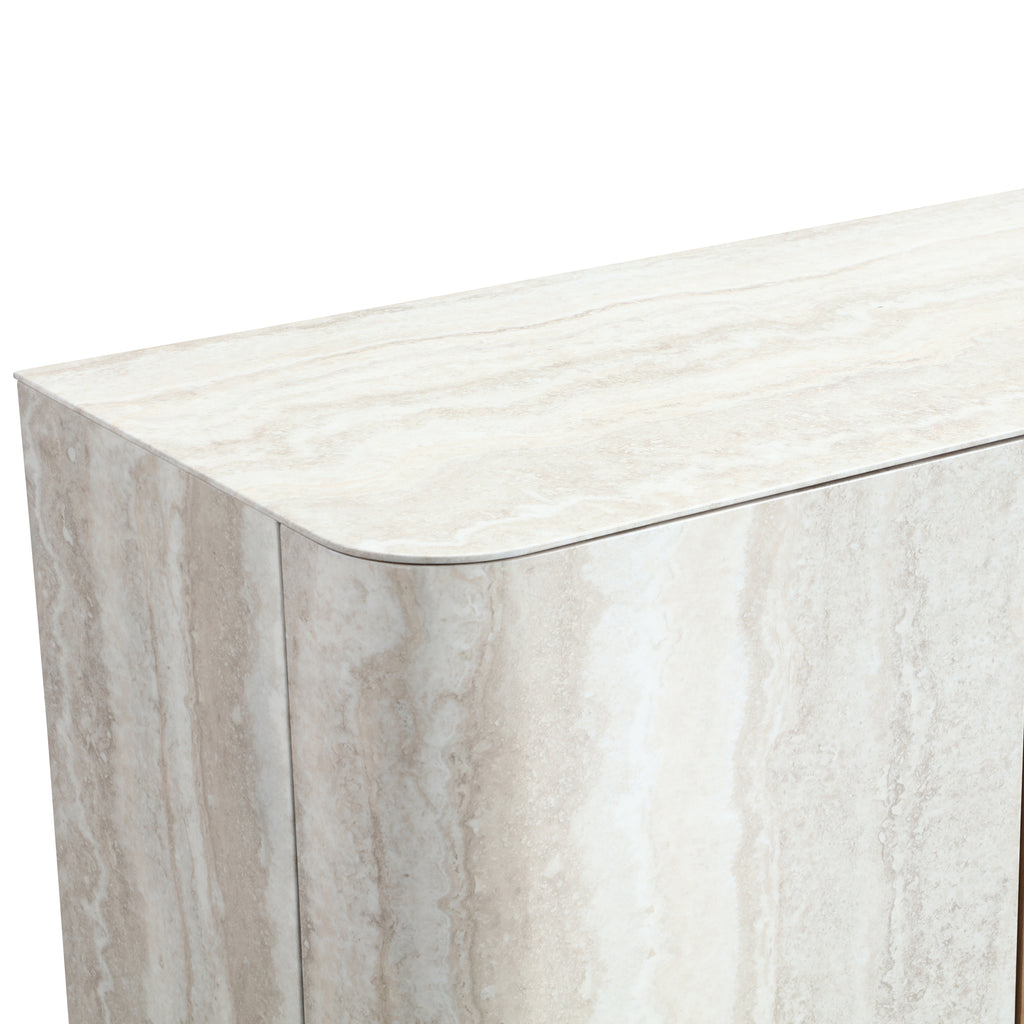 Oak Veneer & Faux Marble Sideboard Buffet — Cylindrical Legs, 78.7"