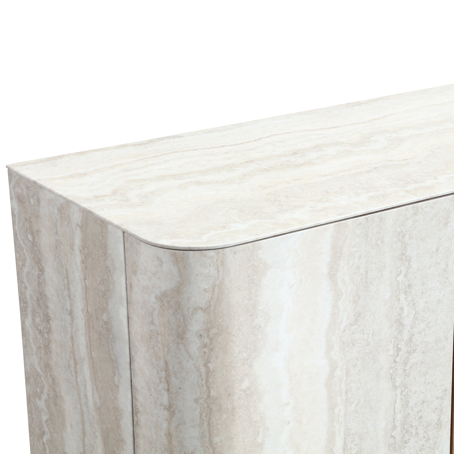 Oak Veneer & Faux Marble Sideboard Buffet — Cylindrical Legs, 78.7"