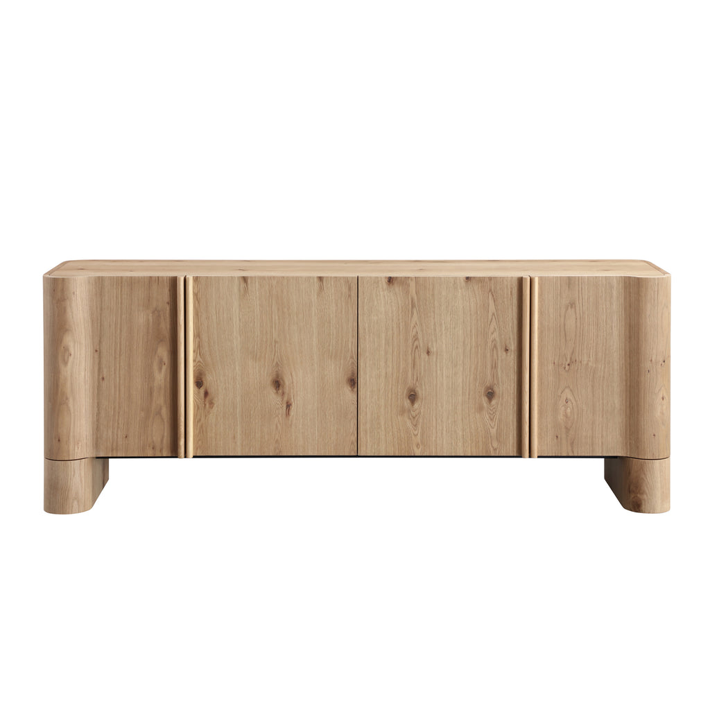 Oak Veneer Sideboard Buffet — Rounded Profile, 78"