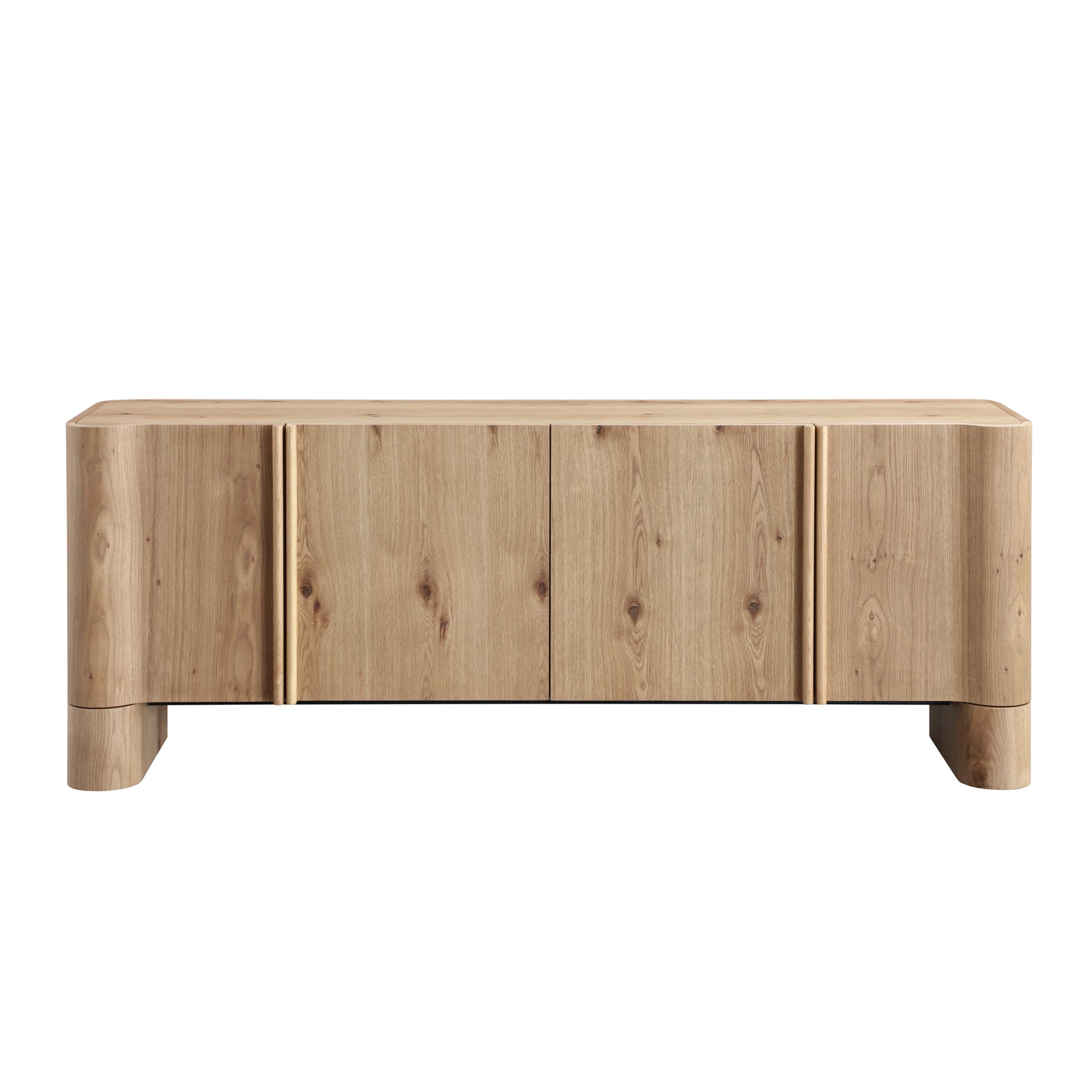 Oak Veneer Sideboard Buffet — Rounded Profile, 78"
