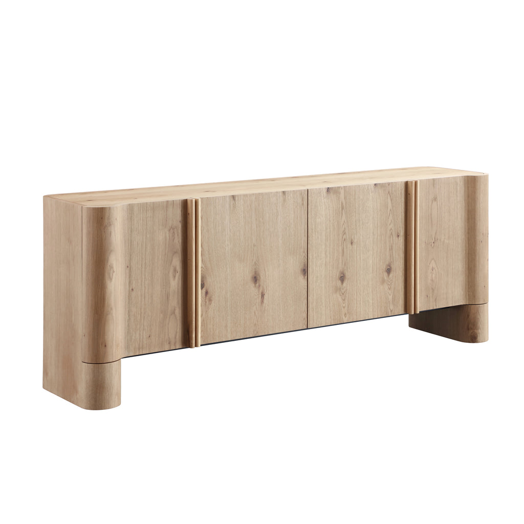 Oak Veneer Sideboard Buffet — Rounded Profile, 78"