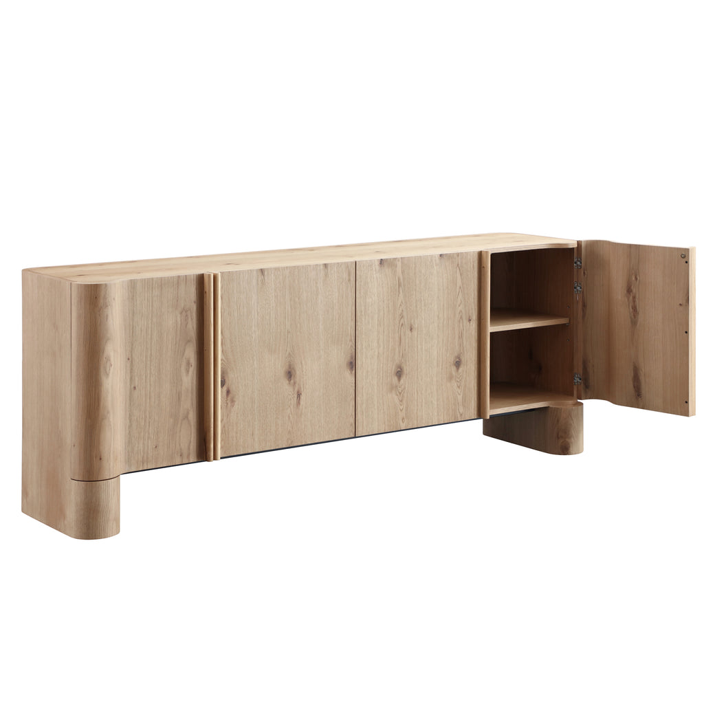 Oak Veneer Sideboard Buffet — Rounded Profile, 78"