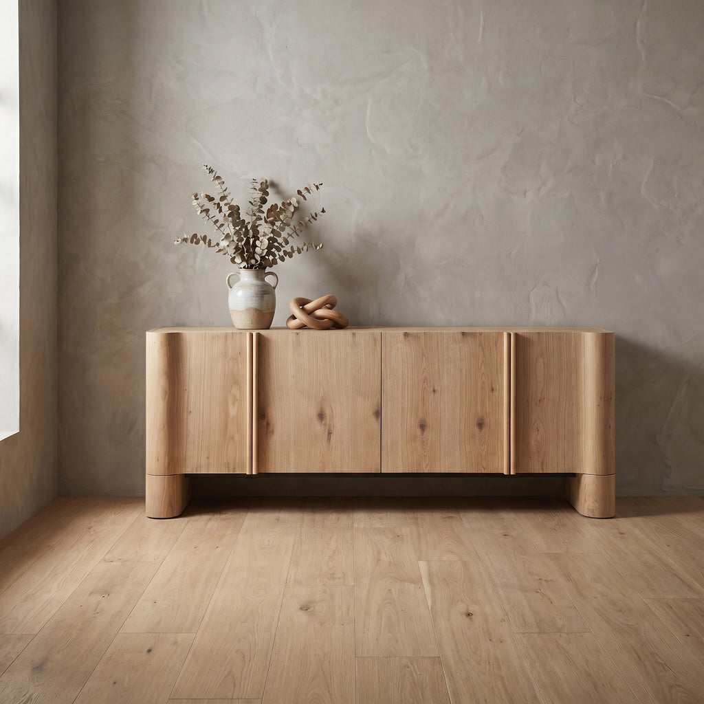 Oak Veneer Sideboard Buffet — Rounded Profile, 78"