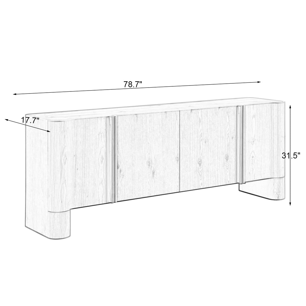 Oak Veneer Sideboard Buffet — Rounded Profile, 78"