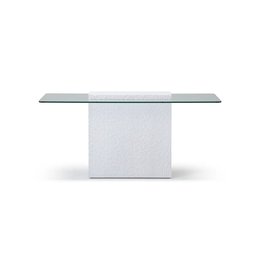 Heaton Modern Glass Top Console Table With Sculpted White Pedestal Base – Contemporary Accent Table For Living Room, Entryway, Or Office