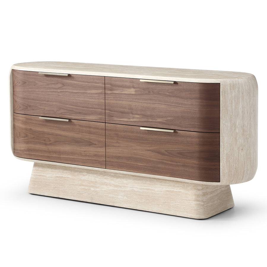 Solmira Curved Walnut & Faux Marble Dresser detail