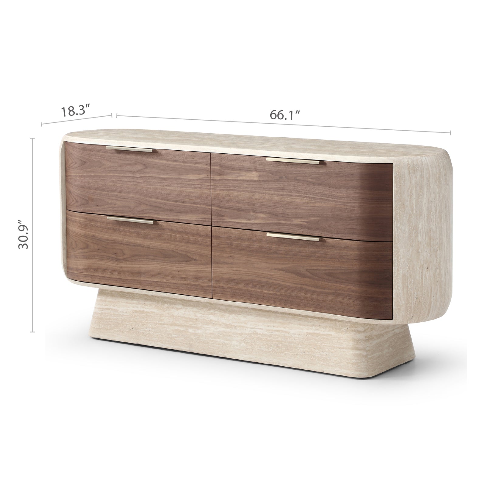 Solmira Curved Walnut & Faux Marble Dresser