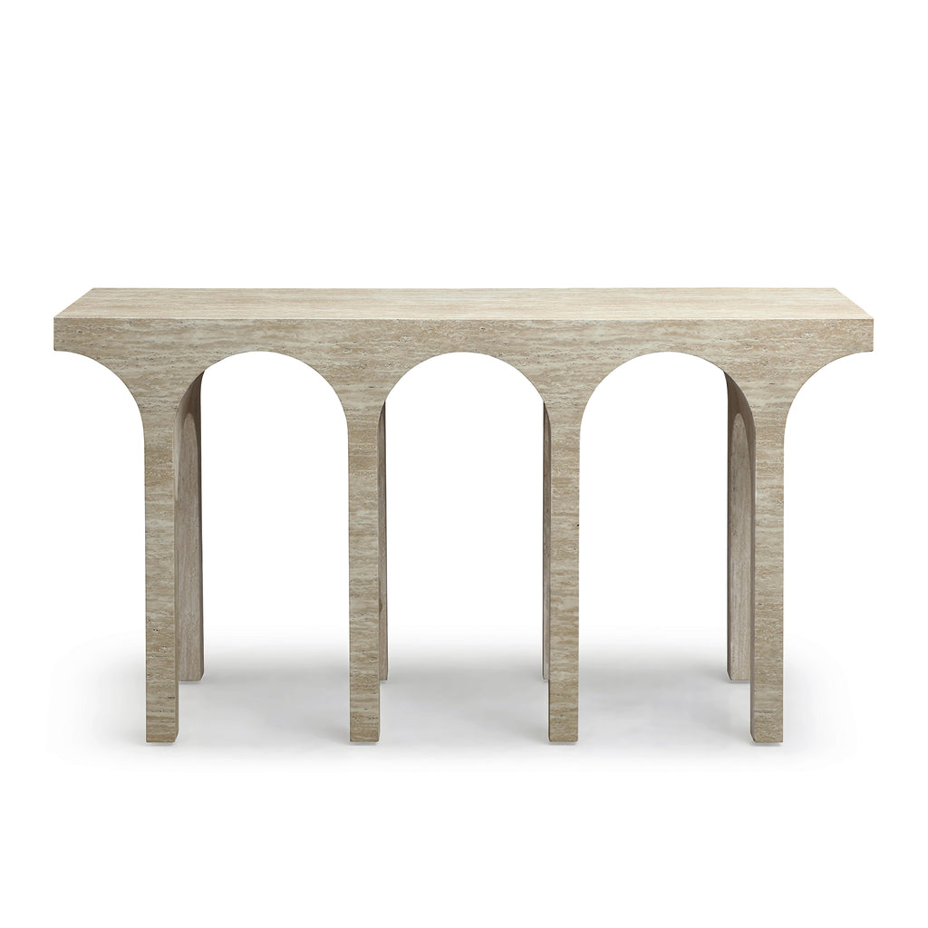 Modern Travertine-Look Architectural Arch Console Table