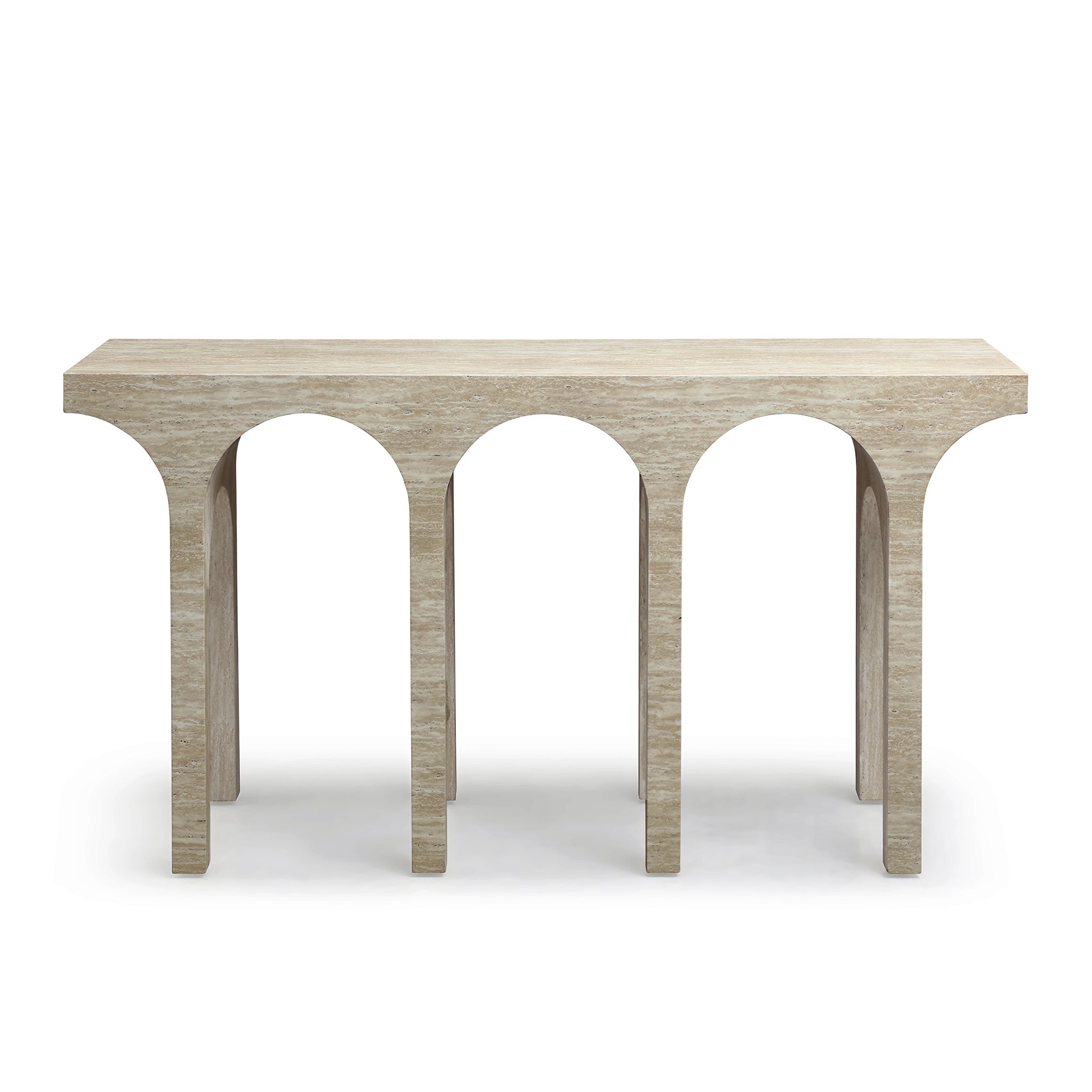 Modern Travertine-Look Architectural Arch Console Table