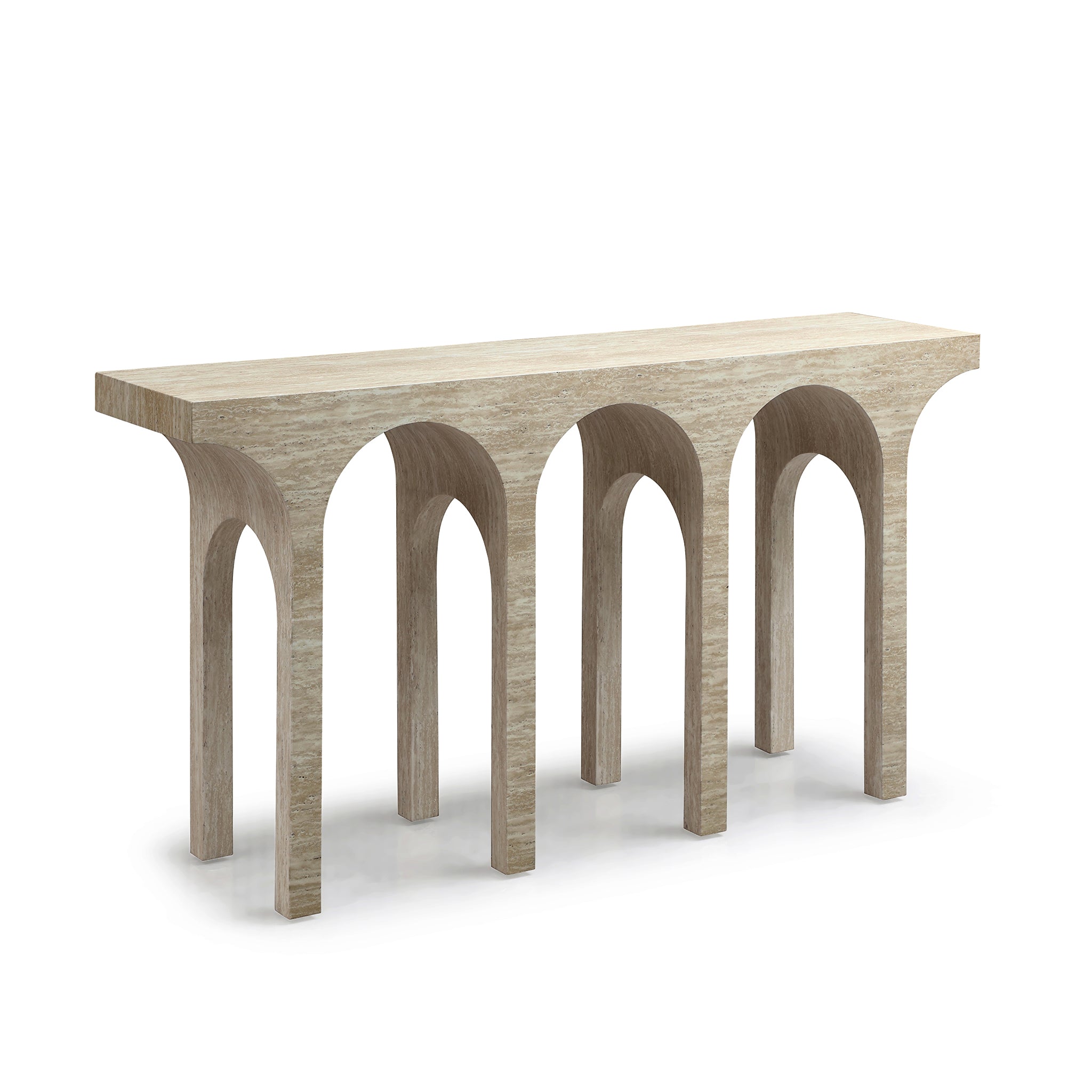 Modern Travertine-Look Architectural Arch Console Table