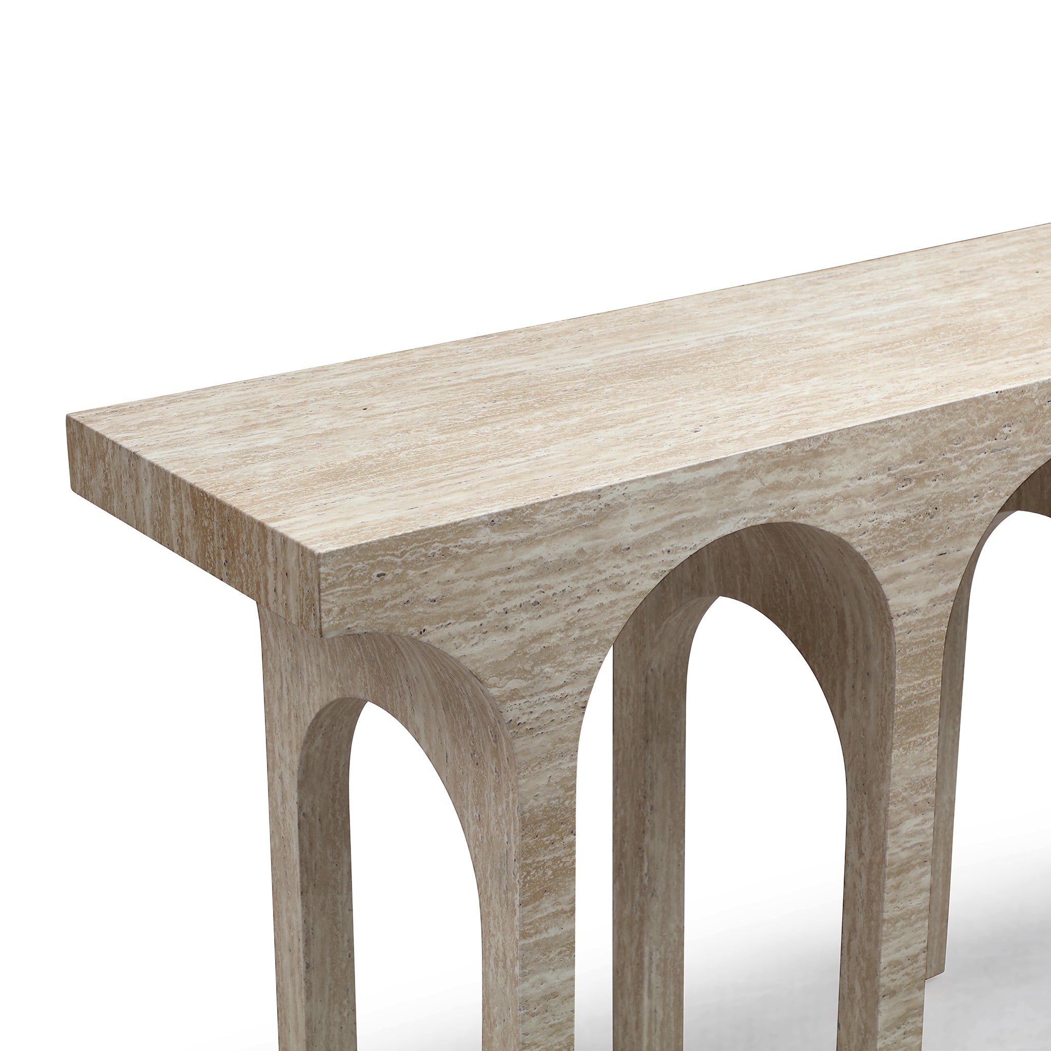 Modern Travertine-Look Architectural Arch Console Table