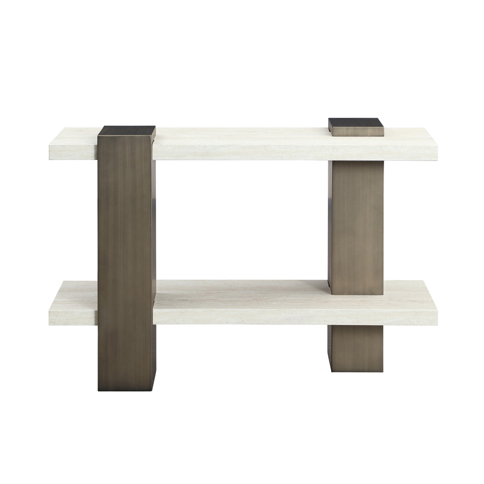Gold Console Table — 2-Tier White Oak & Gold Metal Legs