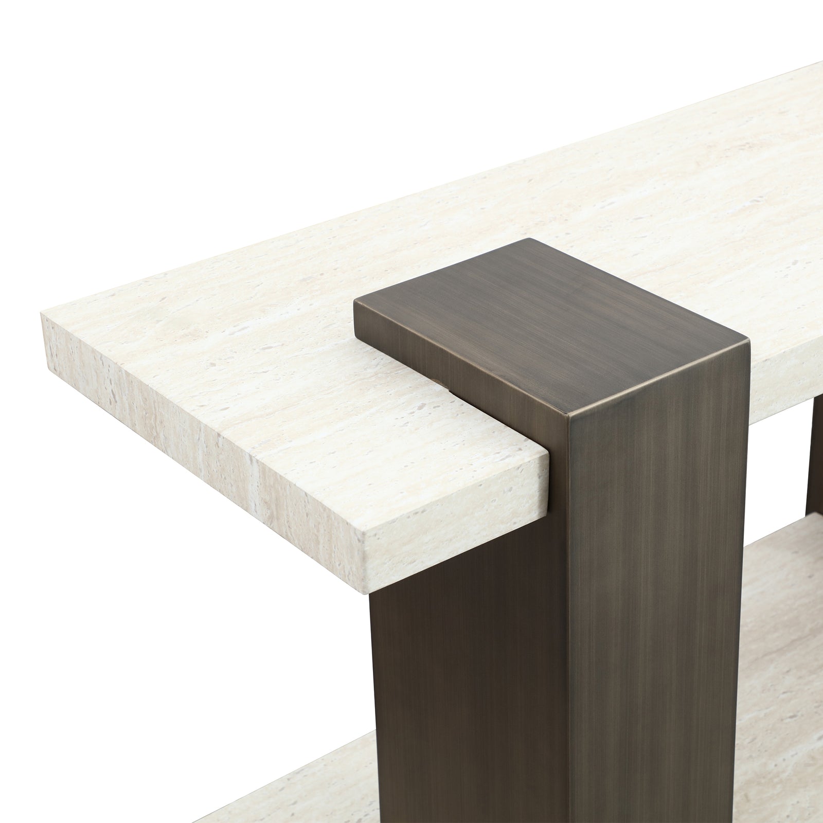 Gold Console Table — 2-Tier White Oak & Gold Metal Legs