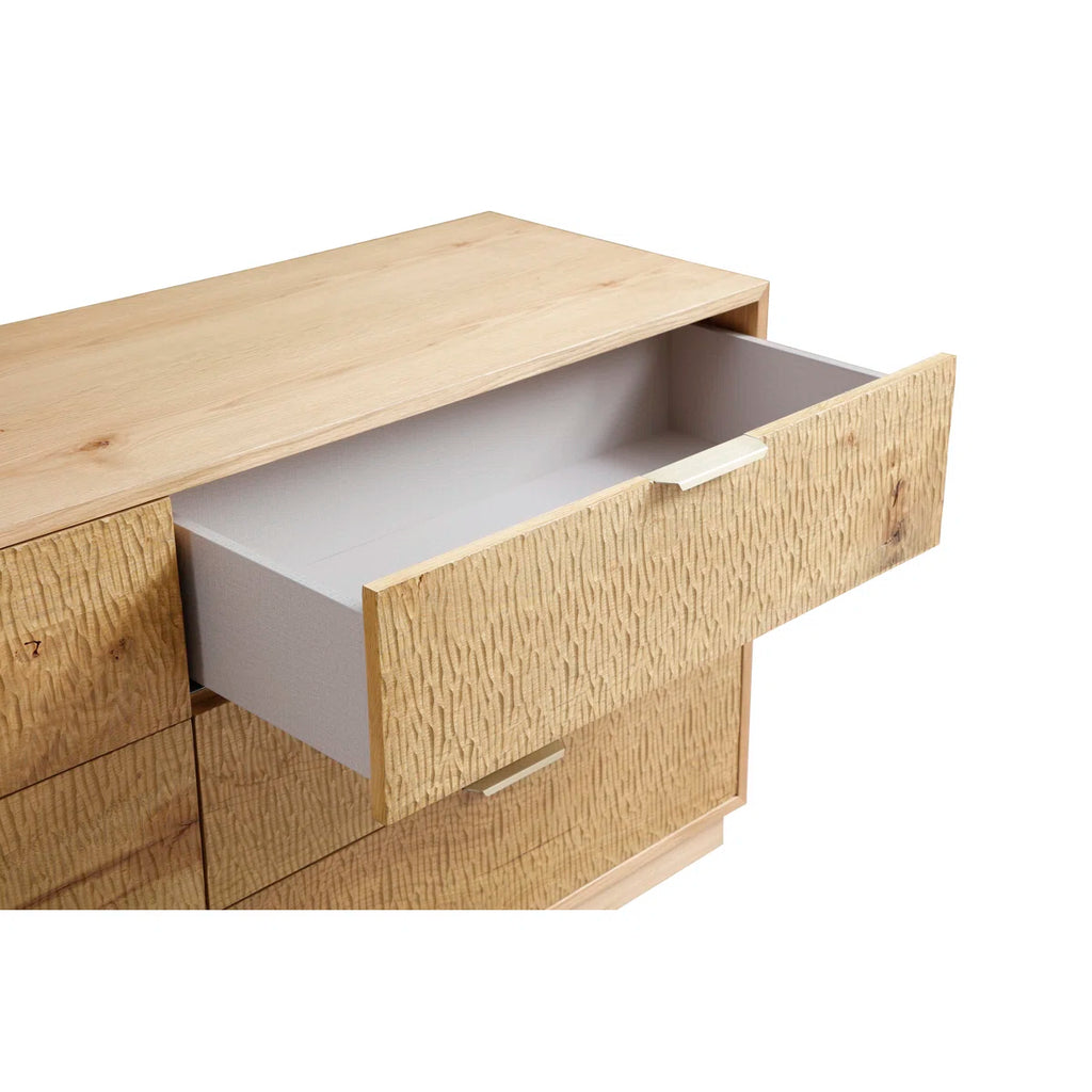 Large Rustic Solid Wood 6-Drawer Dresser With Hand-Carved Doors & Stainless Steel Handles