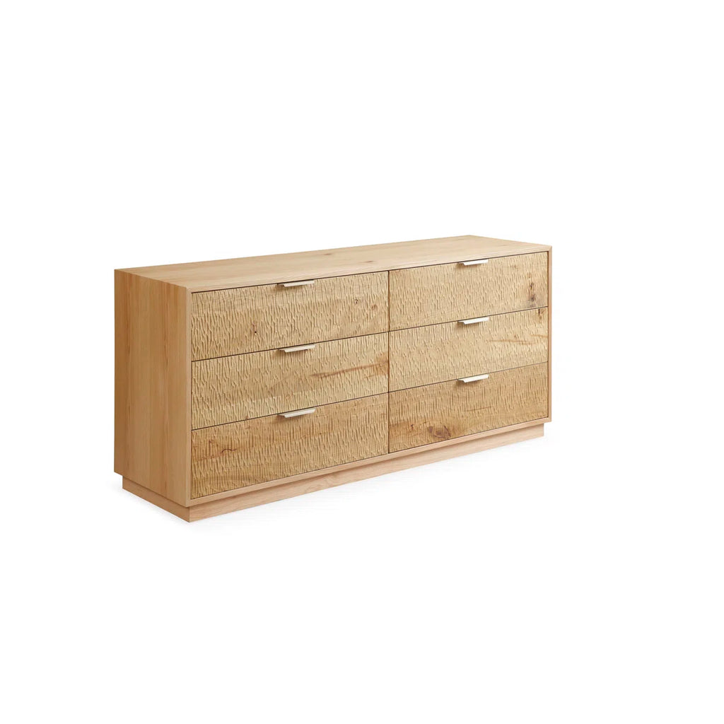 Large Rustic Solid Wood 6-Drawer Dresser With Hand-Carved Doors & Stainless Steel Handles