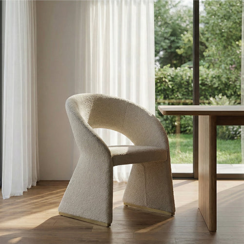 Upholstered Dining Chair — Curved Back & Metal-Accented Legs