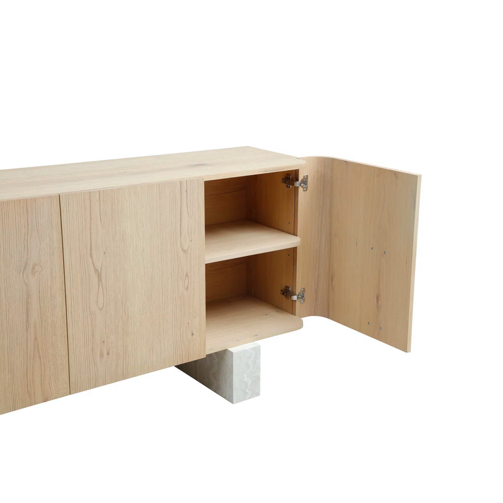 Modern Light Oak Veneer Sideboard Buffet With Faux Marble Legs - 78"
