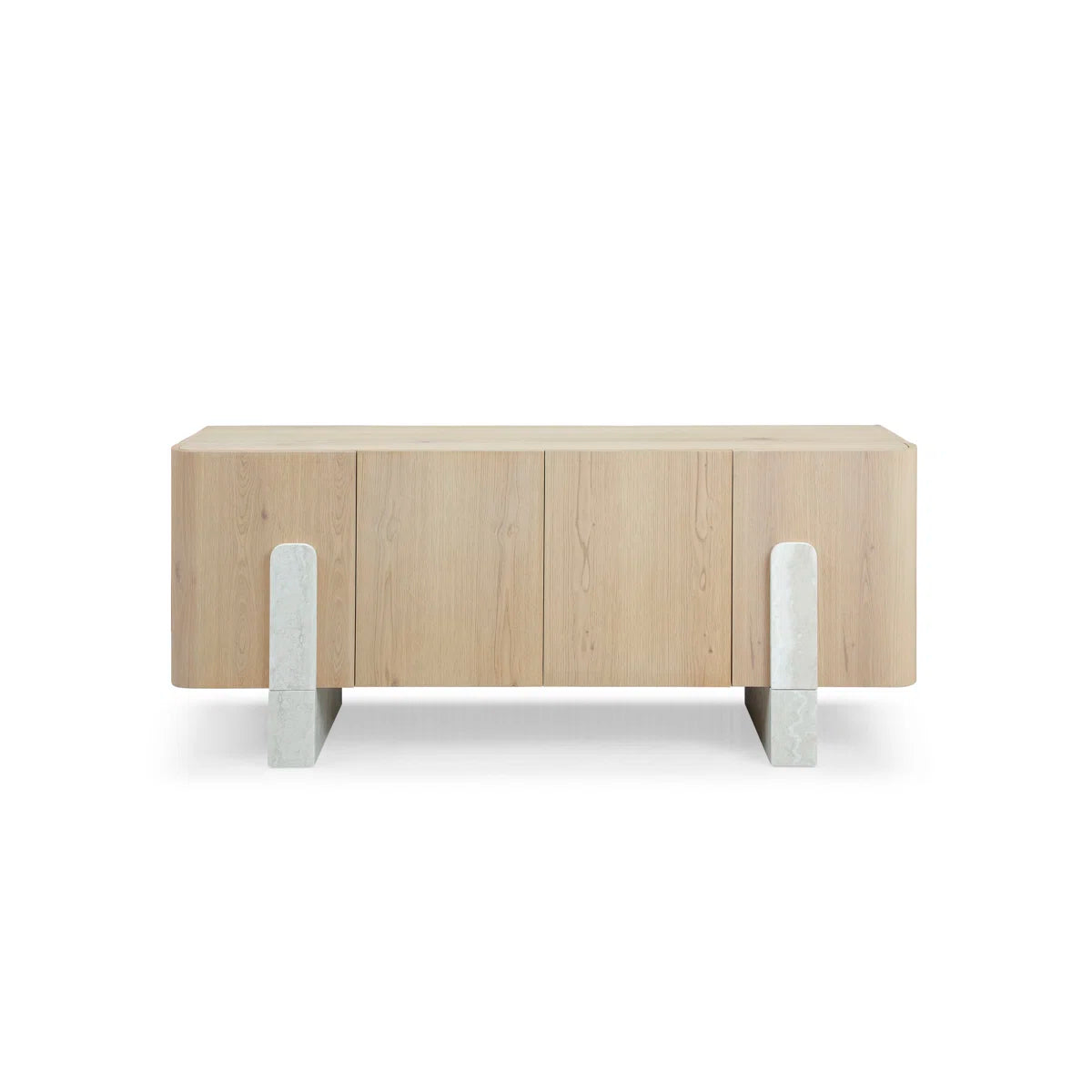 Modern Light Oak Veneer Sideboard Buffet With Faux Marble Legs - 78"