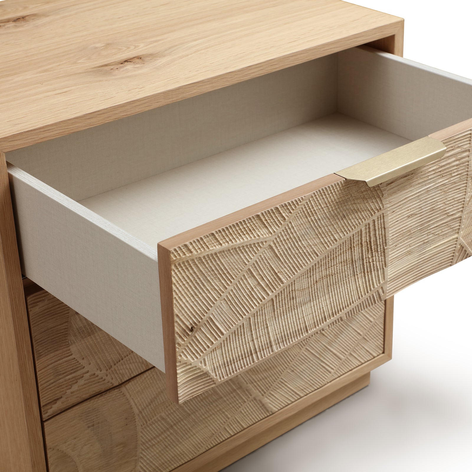 Rustic Solid Wood 3-Drawer Nightstand With Hand-Carved Door & Stainless Steel Handles