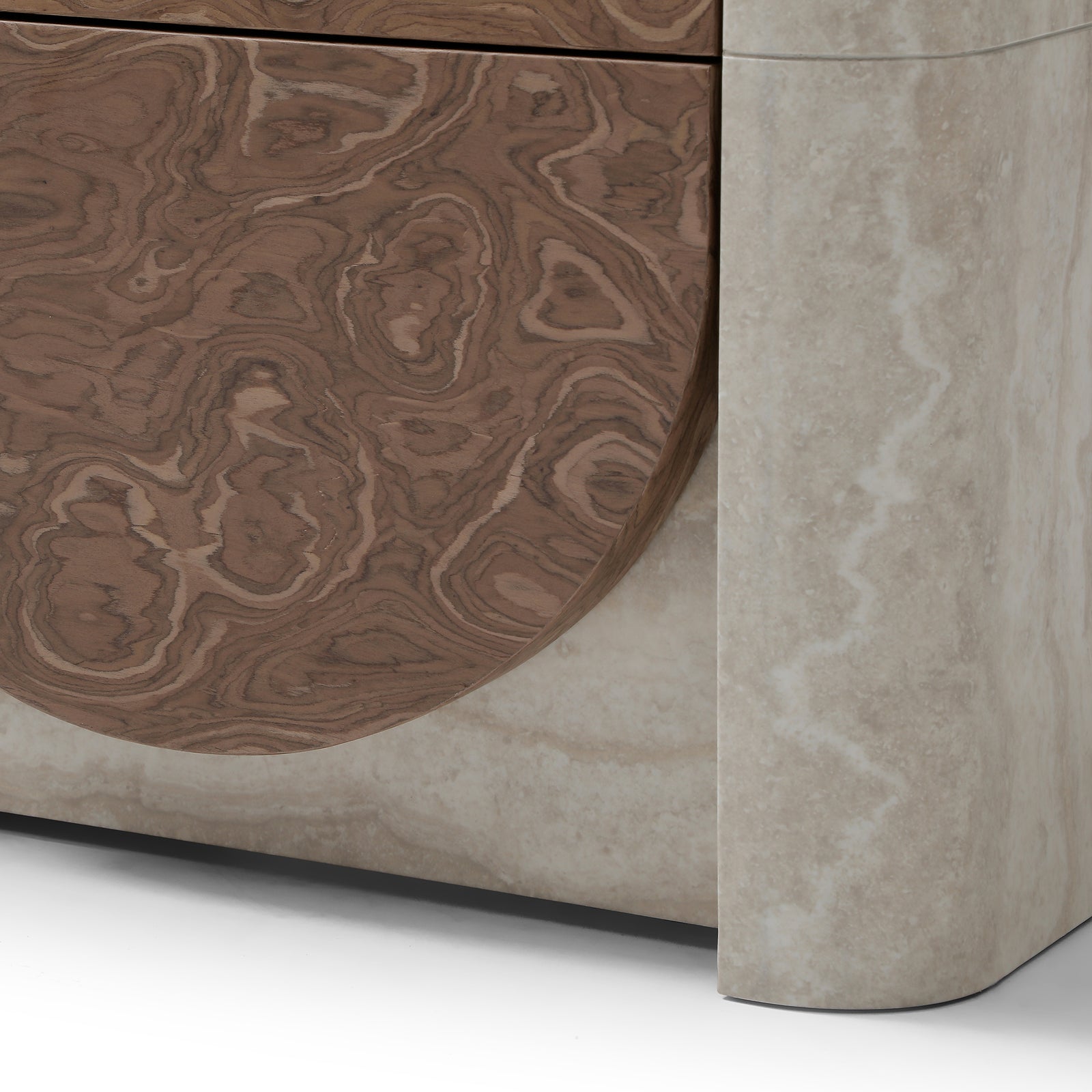 Elira Scalloped Travertine & Walnut Nightstand