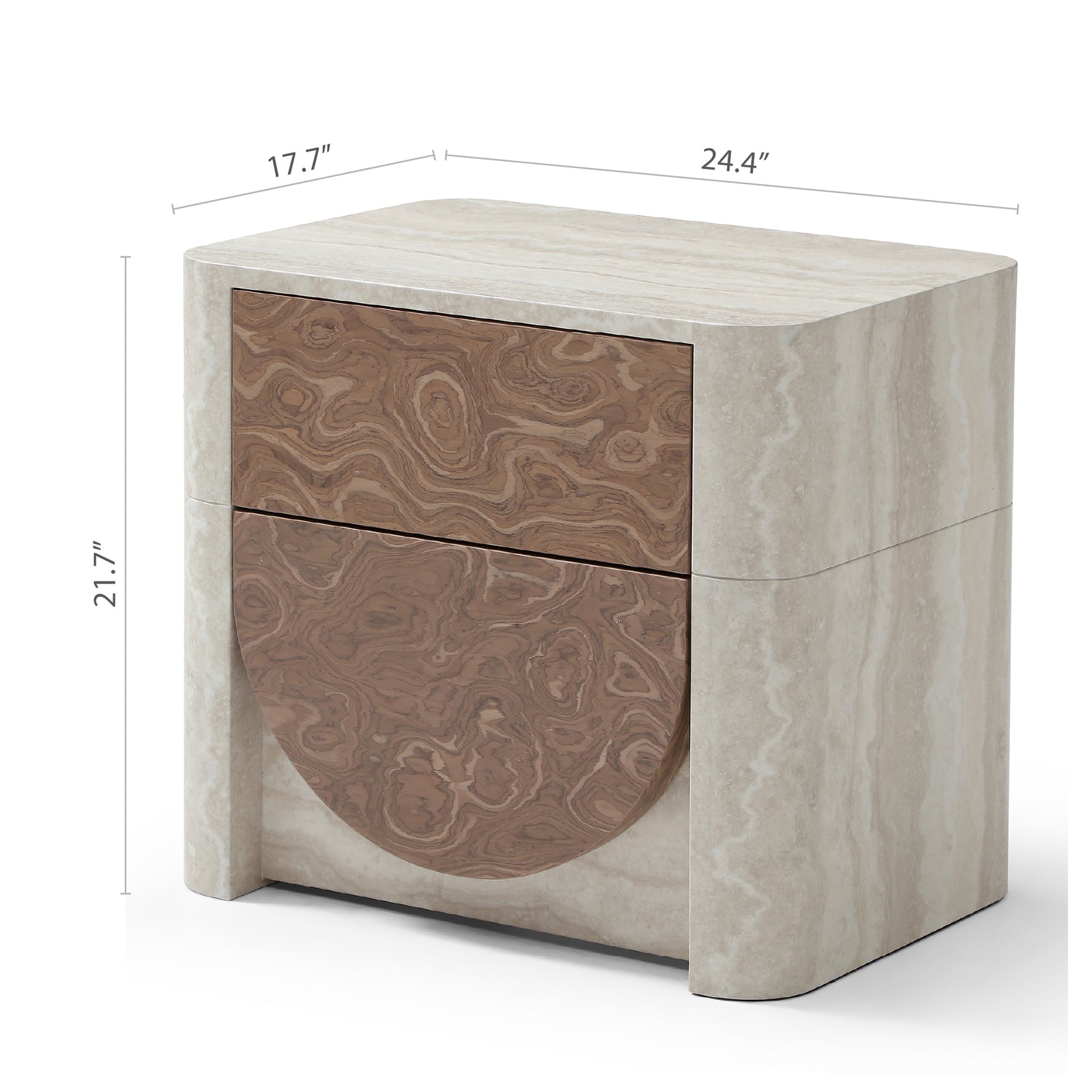 Elira Scalloped Travertine & Walnut Nightstand