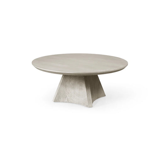 35.4" Round White Oak Coffee Table With Carved Triangular Legs