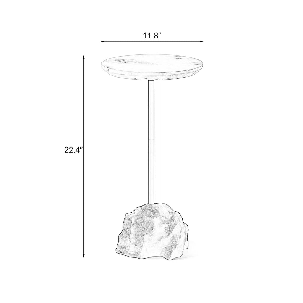 Round Wood Top Drink Table With Stone-shaped Base - Lightweight, Portable Side Table
